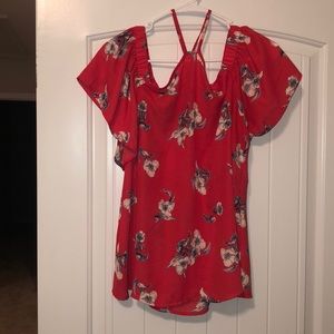 Off shoulder floral top with neck accent